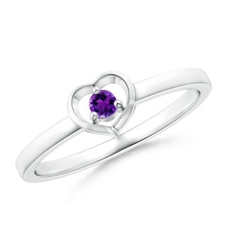 2.5mm AAAA Floating Round Amethyst Open Heart Promise Ring in White Gold