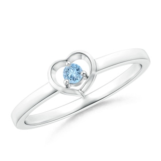 2.5mm AAA Floating Round Aquamarine Open Heart Promise Ring in White Gold