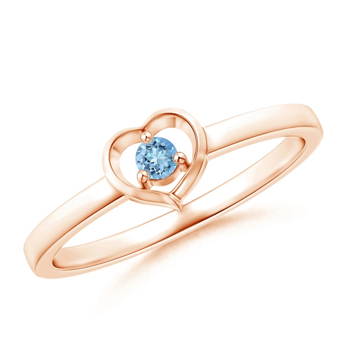 2.5mm AAAA Floating Round Aquamarine Open Heart Promise Ring in Rose Gold 