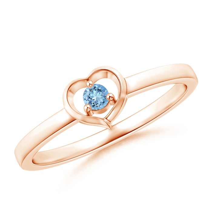 2.5mm AAAA Floating Round Aquamarine Open Heart Promise Ring in Rose Gold