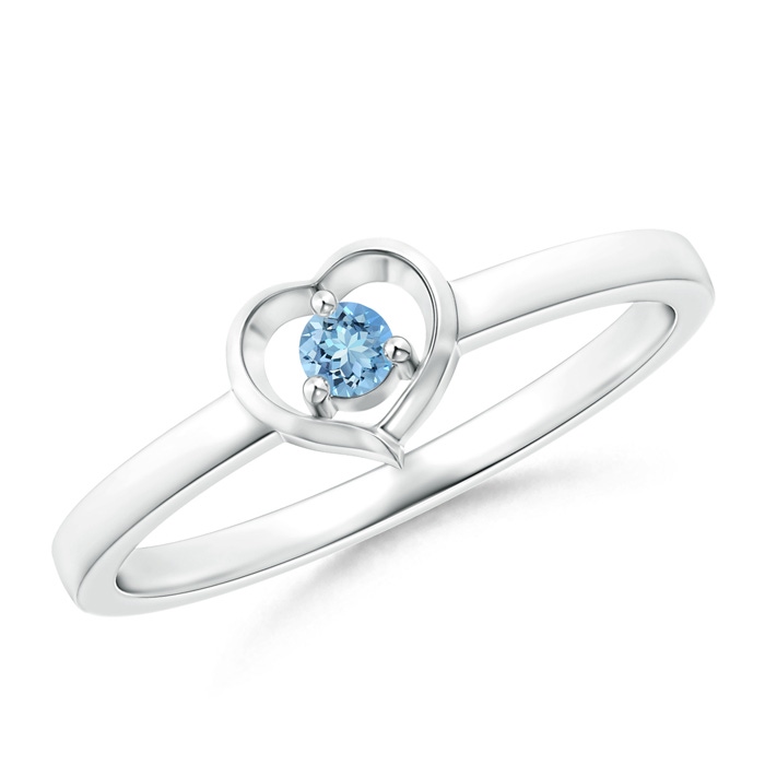 2.5mm AAAA Floating Round Aquamarine Open Heart Promise Ring in S999 Silver