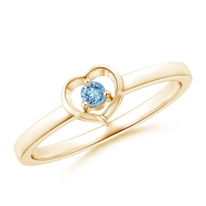 2.5mm AAAA Floating Round Aquamarine Open Heart Promise Ring in Yellow Gold