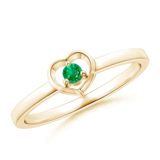 2.5mm AAA Floating Round Emerald Open Heart Promise Ring in Yellow Gold