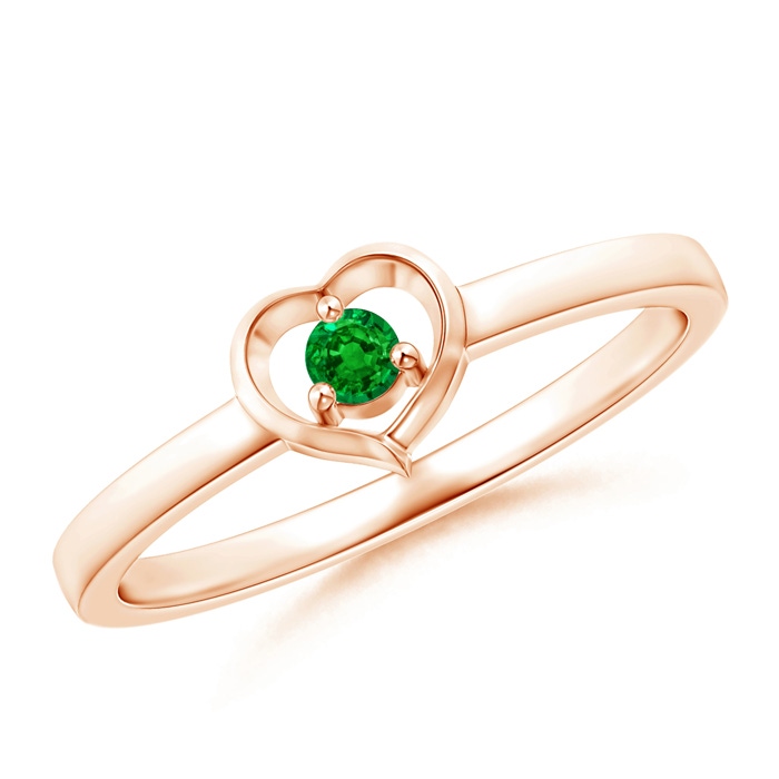 2.5mm AAAA Floating Round Emerald Open Heart Promise Ring in Rose Gold