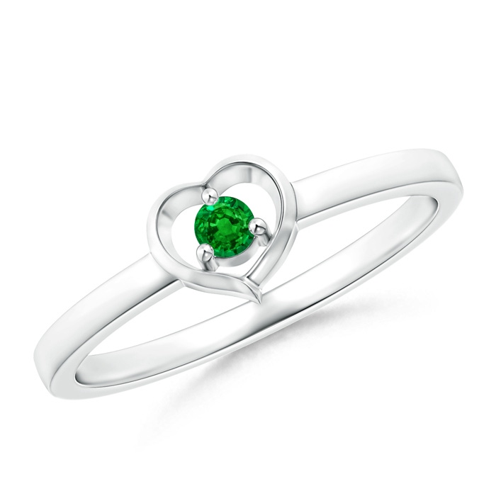 2.5mm AAAA Floating Round Emerald Open Heart Promise Ring in S999 Silver