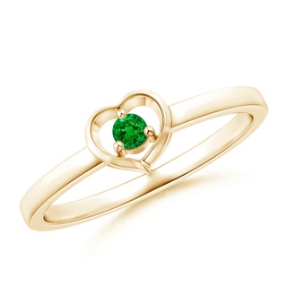 2.5mm AAAA Floating Round Emerald Open Heart Promise Ring in Yellow Gold
