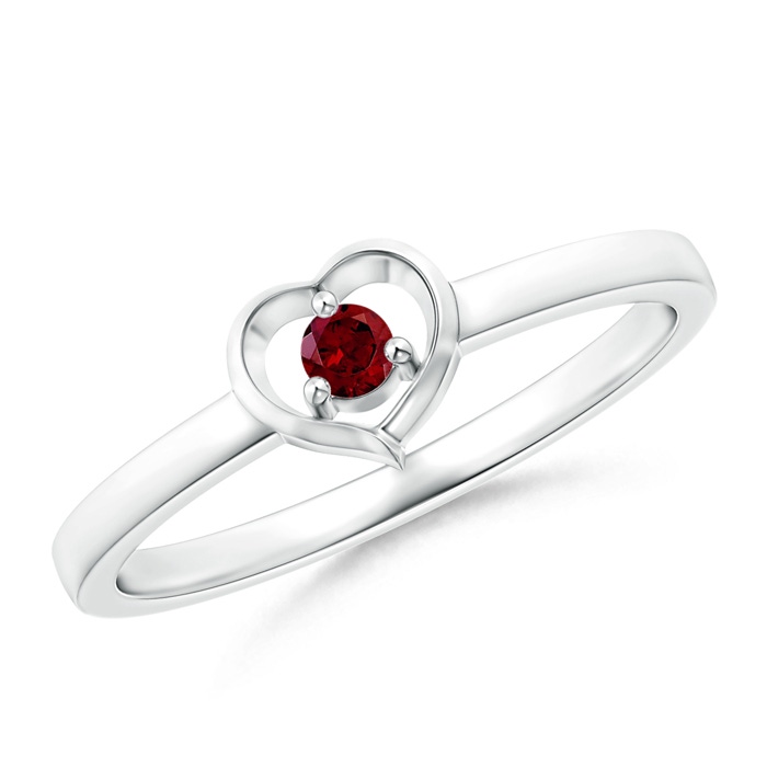 2.5mm AAA Floating Round Garnet Open Heart Promise Ring in White Gold