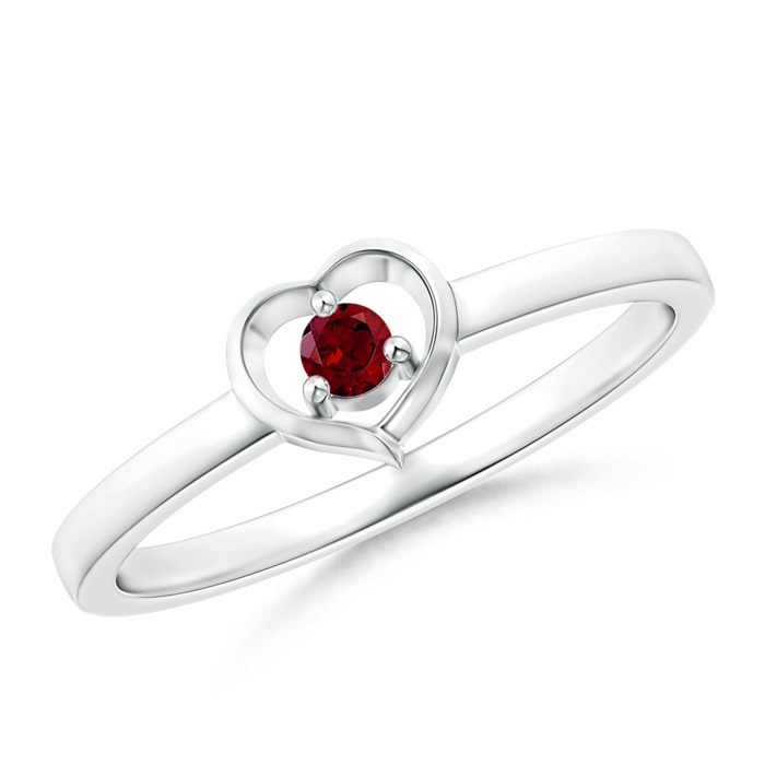 2.5mm AAA Floating Round Garnet Open Heart Promise Ring in White Gold 