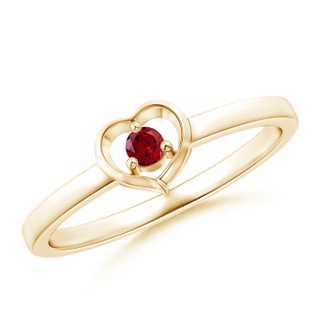 2.5mm AAAA Floating Round Garnet Open Heart Promise Ring in Yellow Gold
