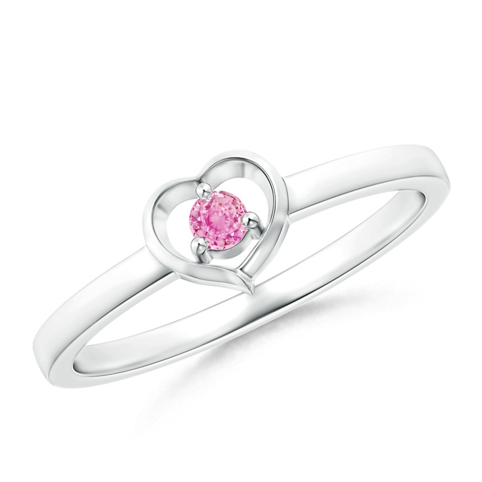 2.5mm A Floating Round Pink Sapphire Open Heart Promise Ring in White Gold 