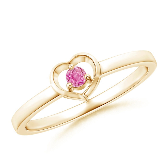2.5mm AA Floating Round Pink Sapphire Open Heart Promise Ring in Yellow Gold 