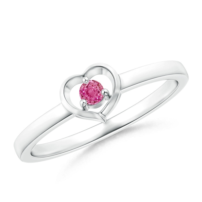 2.5mm AAA Floating Round Pink Sapphire Open Heart Promise Ring in 10K White Gold