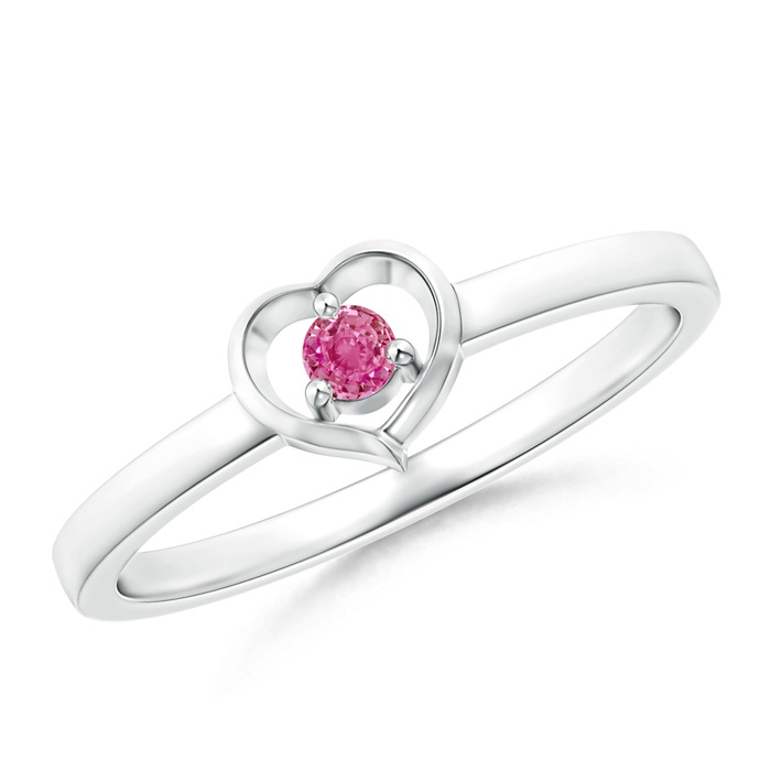 2.5mm AAA Floating Round Pink Sapphire Open Heart Promise Ring in White Gold 
