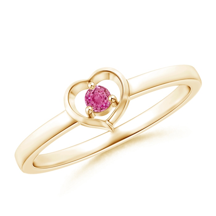 2.5mm AAA Floating Round Pink Sapphire Open Heart Promise Ring in Yellow Gold 