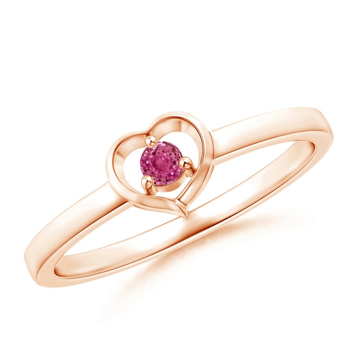 2.5mm AAAA Floating Round Pink Sapphire Open Heart Promise Ring in Rose Gold