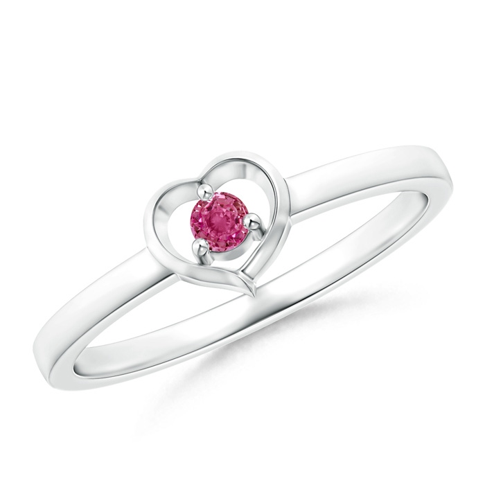 2.5mm AAAA Floating Round Pink Sapphire Open Heart Promise Ring in S999 Silver