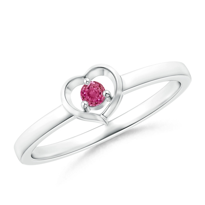 2.5mm AAAA Floating Round Pink Sapphire Open Heart Promise Ring in White Gold