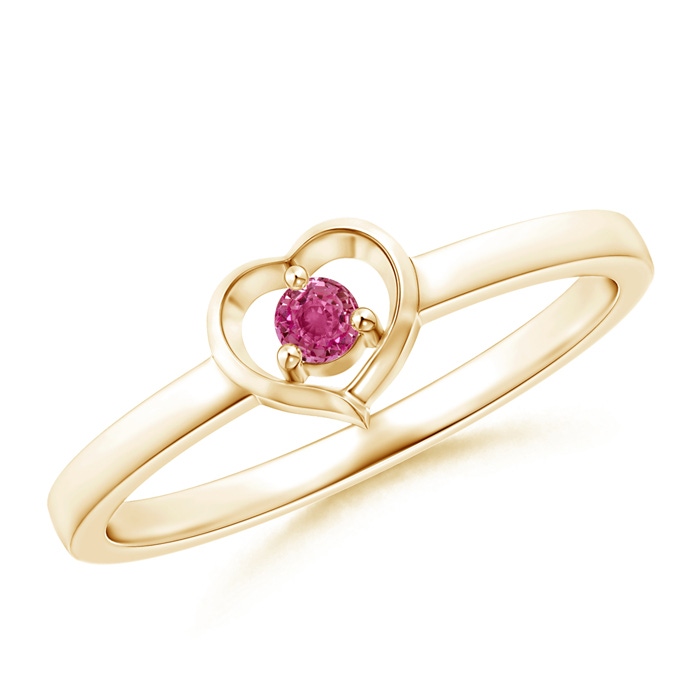 2.5mm AAAA Floating Round Pink Sapphire Open Heart Promise Ring in Yellow Gold 
