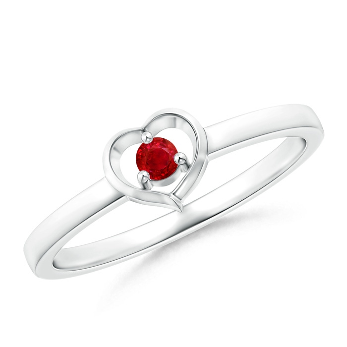 2.5mm AAA Floating Round Ruby Open Heart Promise Ring in S999 Silver 