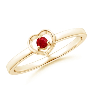 2.5mm AAA Floating Round Ruby Open Heart Promise Ring in Yellow Gold