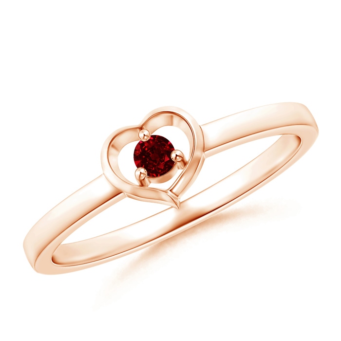 2.5mm AAAA Floating Round Ruby Open Heart Promise Ring in Rose Gold