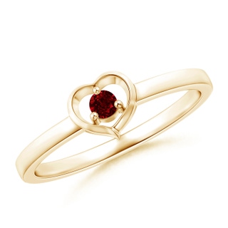 2.5mm AAAA Floating Round Ruby Open Heart Promise Ring in Yellow Gold
