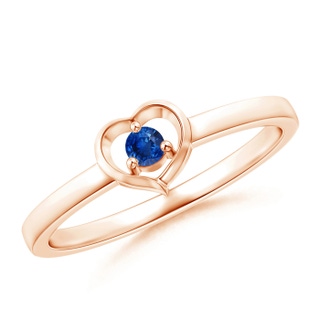 2.5mm AAA Floating Round Blue Sapphire Open Heart Promise Ring in Rose Gold