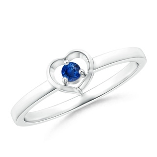 2.5mm AAA Floating Round Blue Sapphire Open Heart Promise Ring in White Gold