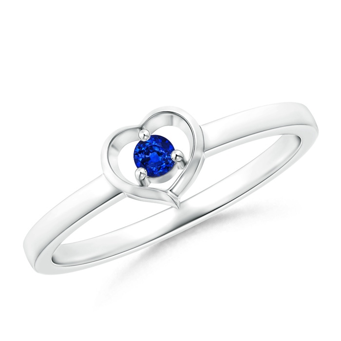 2.5mm AAAA Floating Round Blue Sapphire Open Heart Promise Ring in White Gold 