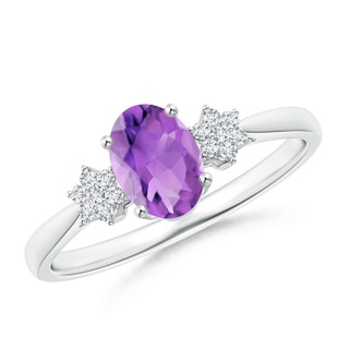 7x5mm AA Oval Amethyst Solitaire Ring with Diamond Clustres in White Gold