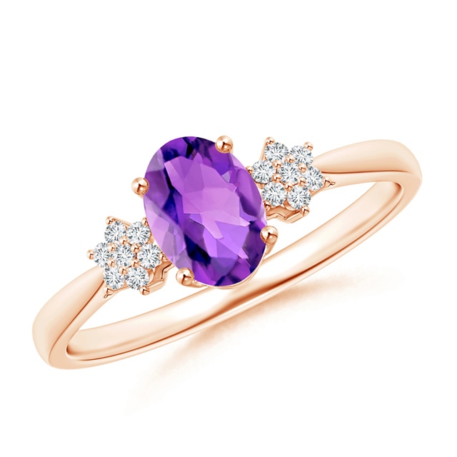 Horizontally Set Oval Amethyst Solitaire Ring with Trio Diamond Accents ...