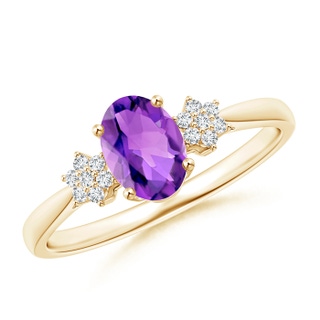 7x5mm AAA Oval Amethyst Solitaire Ring with Diamond Clustres in Yellow Gold