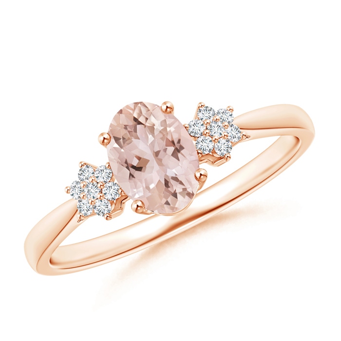 7x5mm AAA Oval Morganite Solitaire Ring with Diamond Clustres in Rose Gold