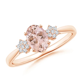 7x5mm AAAA Oval Morganite Solitaire Ring with Diamond Clustres in Rose Gold
