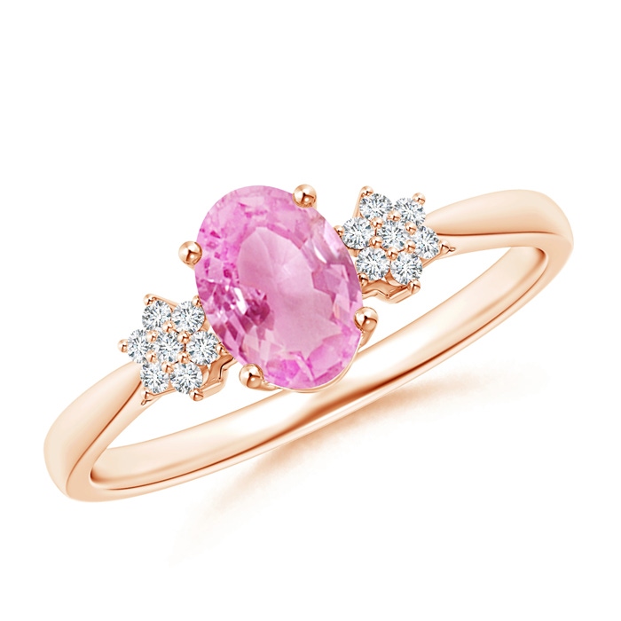7x5mm A Oval Pink Sapphire Solitaire Ring with Diamond Clusters in Rose Gold 