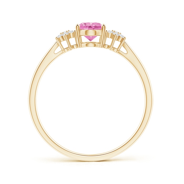 7x5mm A Oval Pink Sapphire Solitaire Ring with Diamond Clusters in Yellow Gold product image
