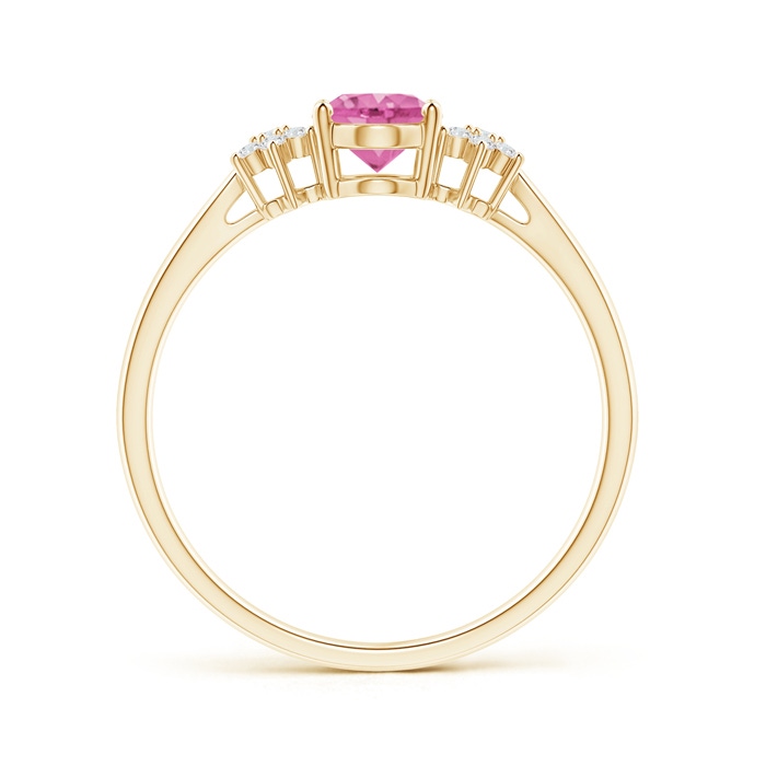 7x5mm AA Oval Pink Sapphire Solitaire Ring with Diamond Clusters in Yellow Gold product image