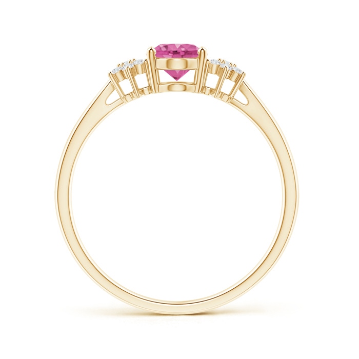 7x5mm AAA Oval Pink Sapphire Solitaire Ring with Diamond Clusters in Yellow Gold product image