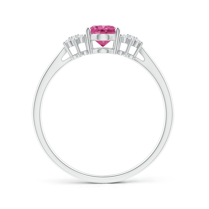 7x5mm AAAA Oval Pink Sapphire Solitaire Ring with Diamond Clusters in White Gold Product Image