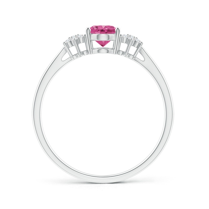 7x5mm AAAA Oval Pink Sapphire Solitaire Ring with Diamond Clusters in White Gold product image