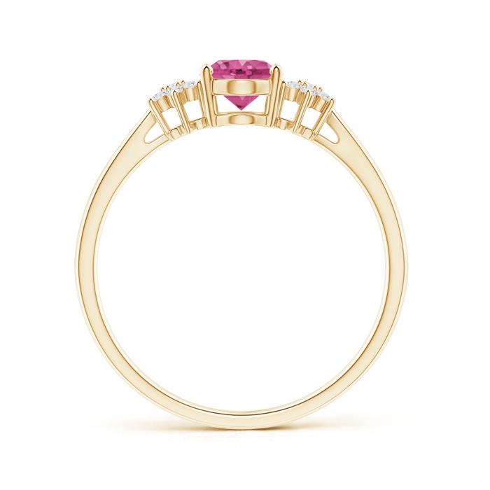 7x5mm AAAA Oval Pink Sapphire Solitaire Ring with Diamond Clustres in Yellow Gold product image