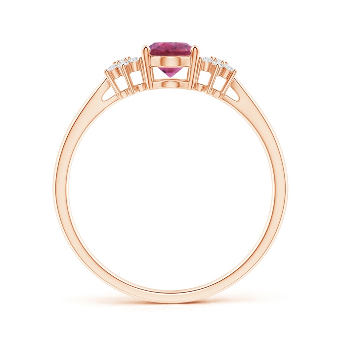 7x5mm AAA Oval Pink Tourmaline Solitaire Ring with Diamond Clustres in Rose Gold Product Image