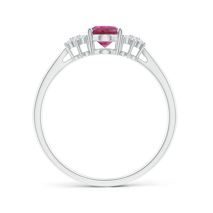 7x5mm AAA Oval Pink Tourmaline Solitaire Ring with Diamond Clustres in White Gold Product Image
