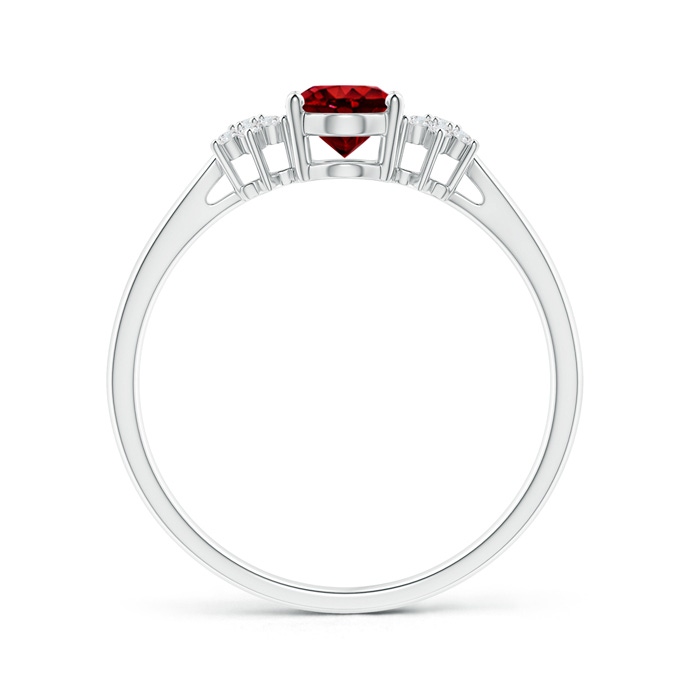 7x5mm AAAA Oval Ruby Solitaire Ring with Diamond Clustres in White Gold Product Image