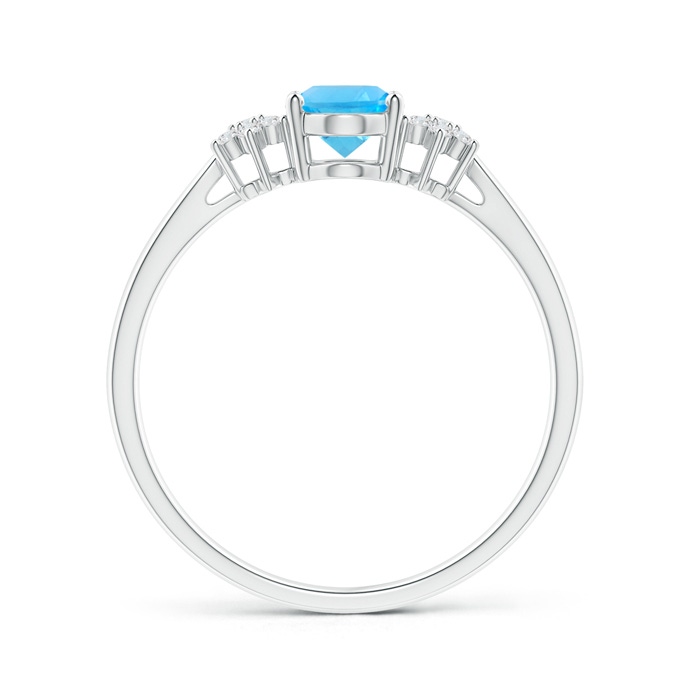 7x5mm AAA Oval Swiss Blue Topaz Solitaire Ring with Diamond Clustres in White Gold product image