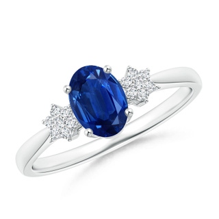 7x5mm AAA Oval Sapphire Solitaire Ring with Diamond Clustres in 9K White Gold