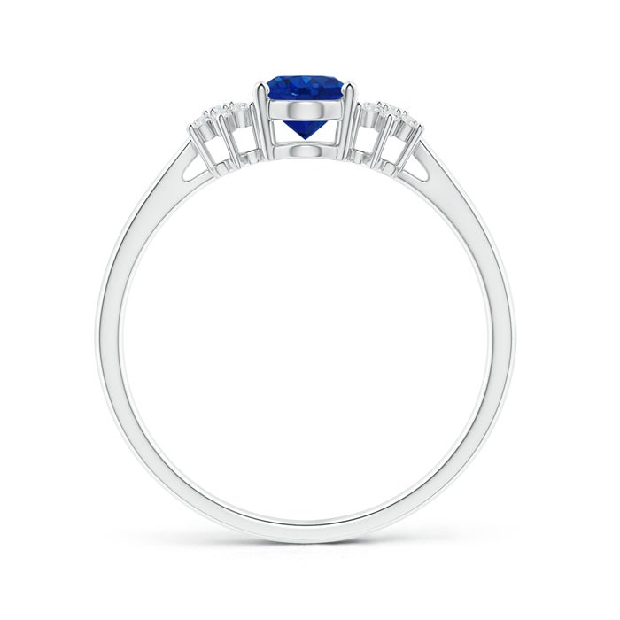 7x5mm AAA Oval Sapphire Solitaire Ring with Diamond Clusters in White Gold - side 1