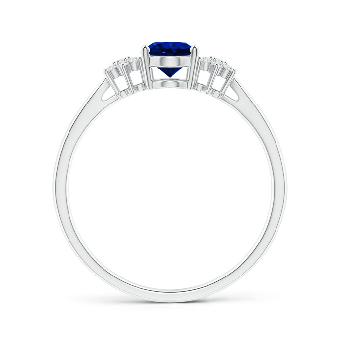 7x5mm AAAA Oval Sapphire Solitaire Ring with Diamond Clusters in S999 Silver product image