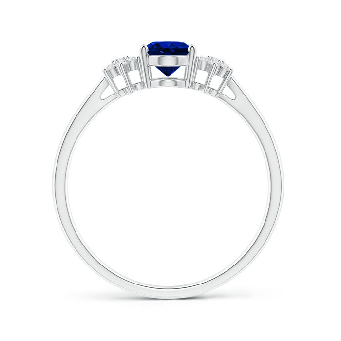 7x5mm AAAA Oval Sapphire Solitaire Ring with Diamond Clusters in White Gold - side 1