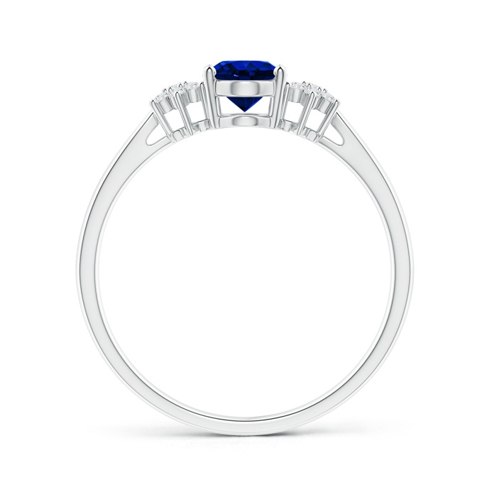 7x5mm AAAA Oval Sapphire Solitaire Ring with Diamond Clustres in White Gold Product Image